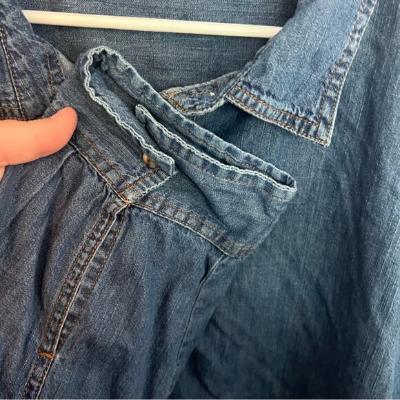 Boohoo Blue Denim Button Down Tunic Shirt Long Length Plus Size 18 Jean - Picture 5 of 6